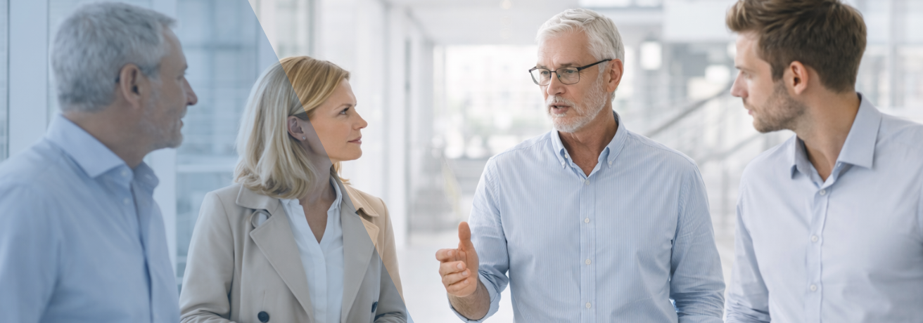 Interim Change Manager im Gespräch mit Team.