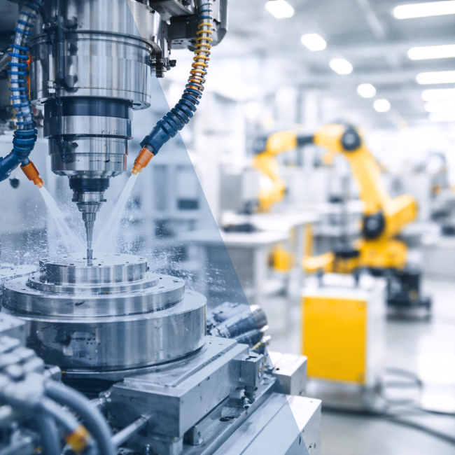 Maschinen-und Anlagenbau - automatisierte CNC-Maschine in Aktion Maschinen-und Anlagenbau - automatisierte CNC-Maschine in Aktion